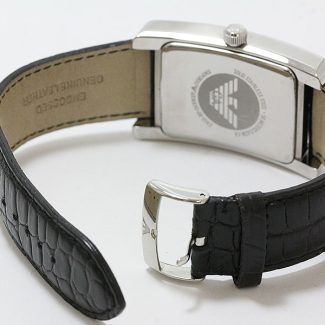 Emporio Armani Mens Black Leather Rectangle Watch AR0143