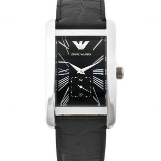 Emporio Armani Mens Black Leather Rectangle Watch AR0143