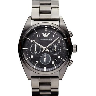 Emporio Armani Mens Classic Gunmetal Grey Stainless Steel Watch AR0376
