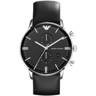 Emporio Armani Mens Black Leather Watch AR0397