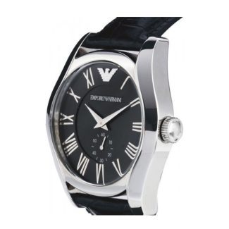 Emporio Armani Mens Black Leather Watch AR0643