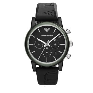 Emporio Armani Mens Rubber Strap Black Chronograph Watch AR1053