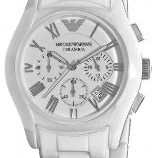 Emporio Armani Mens White Ceramic Chronograph Watch AR1403