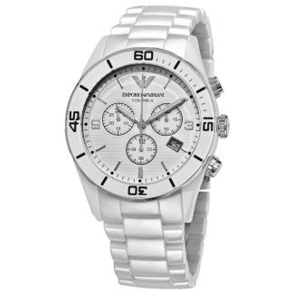 Emporio Armani Mens White Ceramic Chrono Watch AR1424