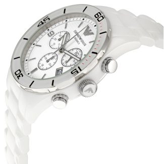 Emporio Armani Mens White Ceramic Chrono Watch AR1424