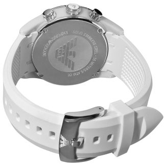 Emporio Armani Mens Rubber White Ceramic Chrono Watch AR1435