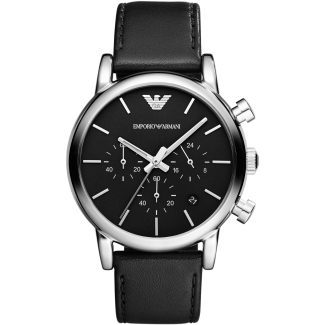 Emporio Armani Mens Black Classic Leather Watch AR1733