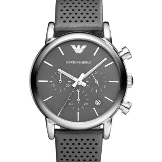Emporio Armani Mens Grey Silver Classic Leather Watch AR1735