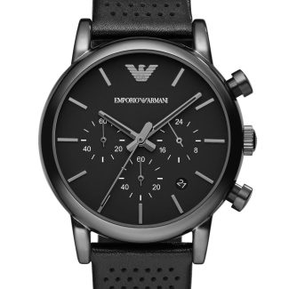 Emporio Armani Mens Black Classic Leather Watch AR1737