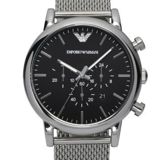 Emporio Armani Mens Classic Chronograph Silver Mesh Bracelet Watch AR1808