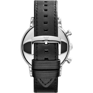 Emporio Armani Mens Black Silver Classic Leather Watch AR1828
