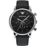 Emporio Armani Mens Black Silver Classic Leather Watch AR1828