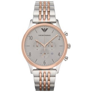Emporio Armani Mens Silver & Rose Gold Chronograph Watch AR1864