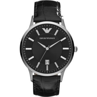 Emporio Armani Mens Simple Black Leather watch AR2411
