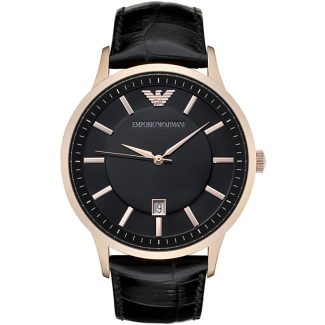 Emporio Armani Mens Classic Rose Gold Leather Watch AR2425