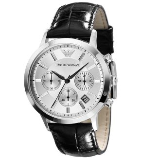 Emporio Armani Mens Black Leather Watch AR2432