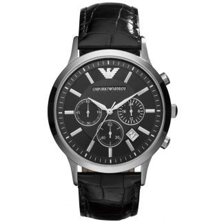 Emporio Armani Mens Black Leather Chronograph Watch AR2447
