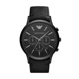 Emporio Armani Mens Black Leather Chronograph Watch AR2461