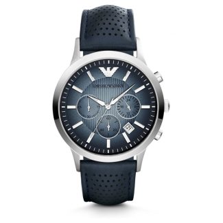 Emporio Armani Mens Blue Leather Chronograph Watch AR2473