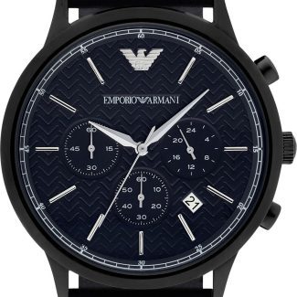 Emporio Armani Mens Black Leather Watch AR2481