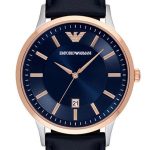 Emporio Armani Mens Blue & Rose Gold Leather Watch AR2506