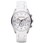 Emporio Armani Mens White Rubber & Steel Chronograph Watch AR5859