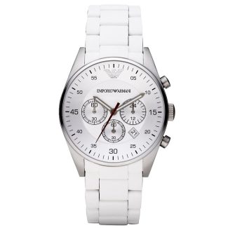 Emporio Armani Mens White Rubber & Steel Chronograph Watch AR5859