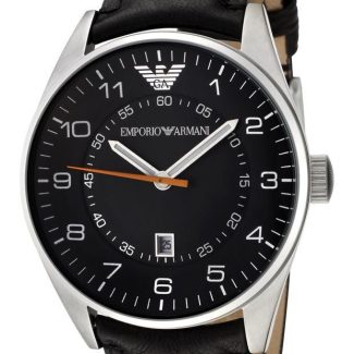 Emporio Armani Mens Black Leather Watch AR5861