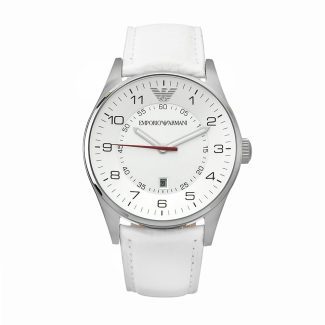 Emporio Armani Mens White Leather Watch AR5862