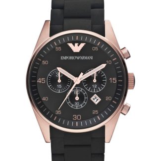 Emporio Armani Mens Rose Gold Rubber & Steel Watch AR5905