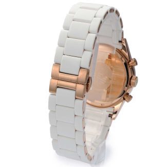 Emporio Armani Mens White Rose Gold Rubber & Steel Watch AR5919