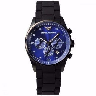 Emporio Armani Mens Rubber & Blue Dial Watch AR5921
