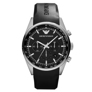 Emporio Armani Mens Black Leather Chronograph Watch AR5977