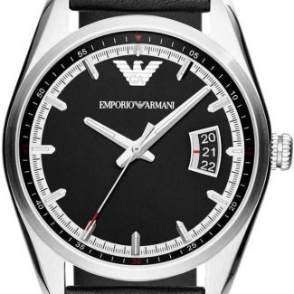 Emporio Armani Mens Black Leather Watch AR6014