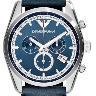 Emporio Armani Mens Blue Leather Sportivo Watch AR6041