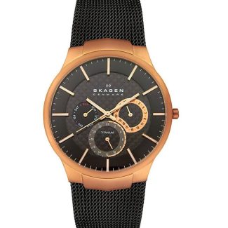 Skagen Mens Aktiv Titanium Black & Rose Gold Watch 809XLTRB