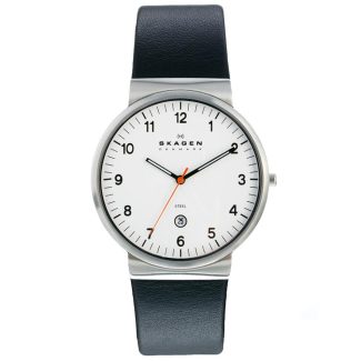 Skagen Mens Ancher Black Leather Watch SKW6024