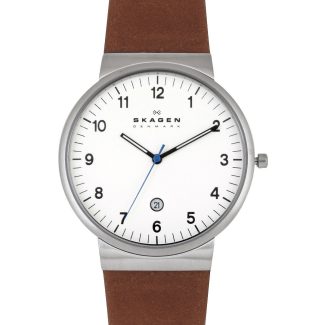 Skagen Mens Ancher Brown Leather Watch SKW6082
