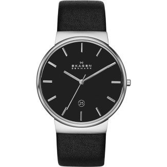 Skagen Mens Ancher Black Leather Watch SKW6104