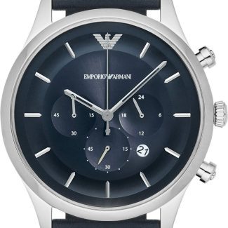 Emporio Armani Mens Blue Leather Chronograph Watch AR11018-0