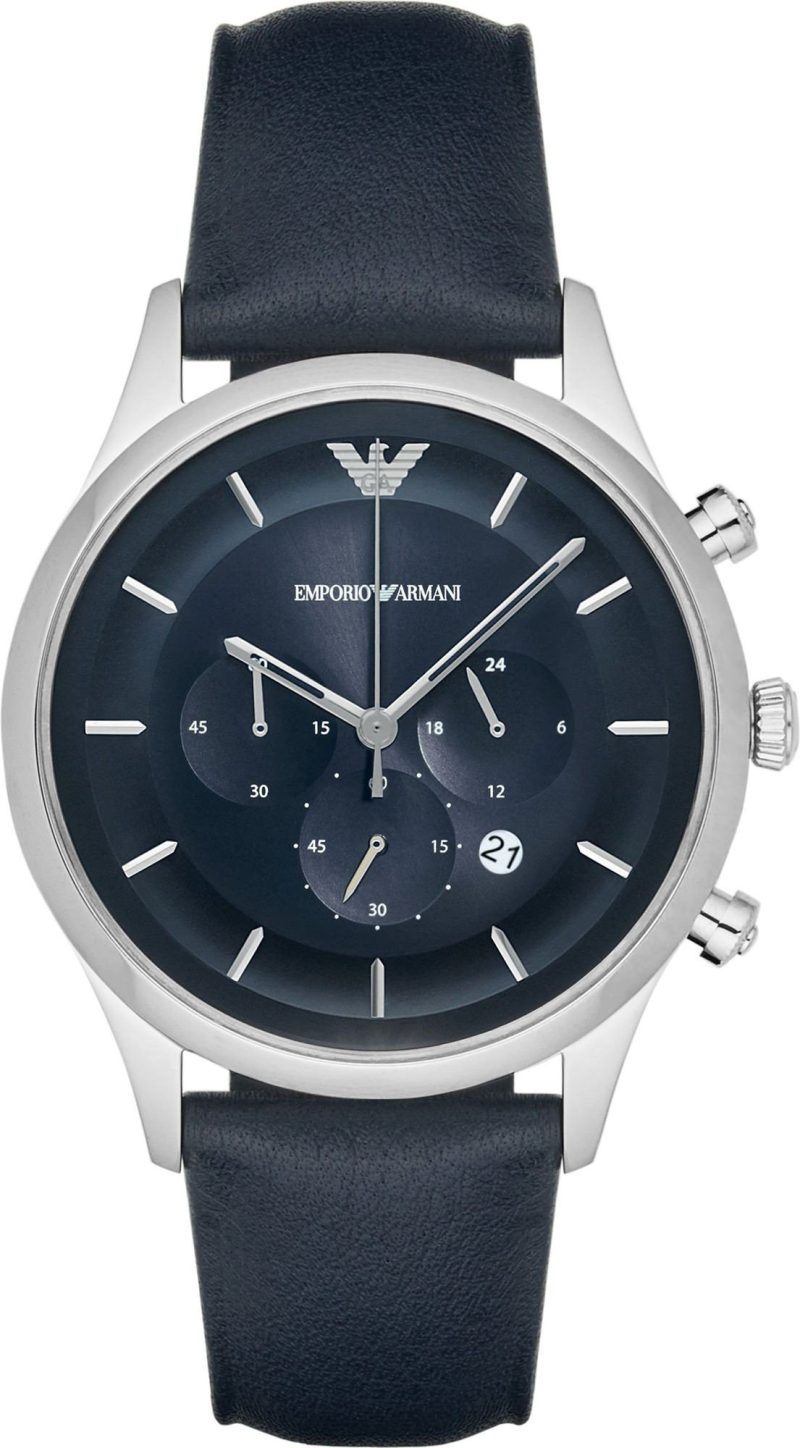 Emporio Armani Mens Blue Leather Chronograph Watch AR11018-0