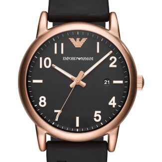 Emporio Armani Mens Black & Rose Gold Leather Watch AR11097-0