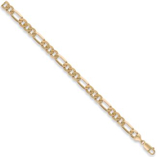 Solid 9 carat Italian Yellow Gold 7.1mm Figaro Link Diamond Cut Pave Chain Necklace for women -0
