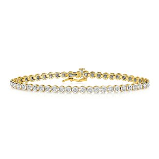 18ct Italian Yellow Gold 1.00ct Diamond Ladies Tennis Bracelet -0