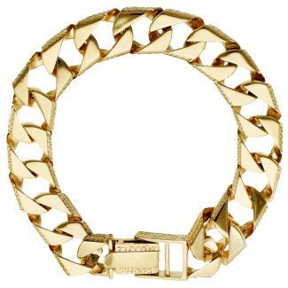 9ct Italian Gold 8" Men's Yellow Gold Casted Grain Edge 9mm Bracelet 14g-0