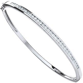 9ct Italian White Gold 1.00ct GH/SI Certified 3.5mm Diamond Bangle -0