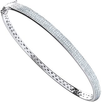 9ct Italian White Gold Pave Set 0.86ct Certified Diamond Ladies Bangle H/SI-0