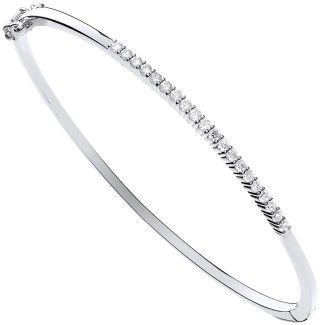9ct Italian White Gold 2.2mm Certified Diamond Hinged Bangle of 0.50ct -0