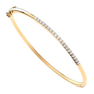9ct Italian 2mm Yellow Gold 0.50ct Diamond Hinged Bangle -0
