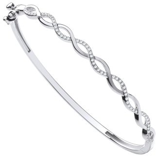 9ct Italian White Gold Entwined 0.33ct Diamond Ladies Bangle - 3mm-0